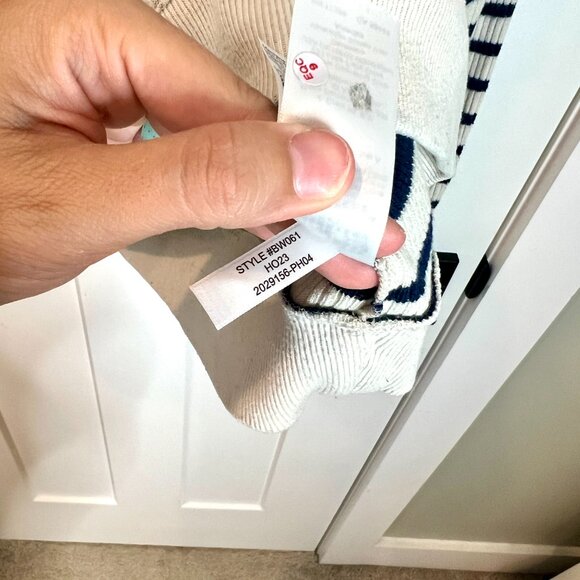 J. Crew Brushed Rib Puff-Sleeve Mock Neck Breton Stripe Nautical Sweater Size L - Picture 5 of 6